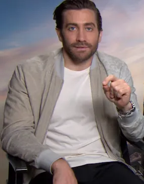 IGN Jake Gyllenhaal Polyester Bomber Jacket | Ivory Floral Pattern Jacket