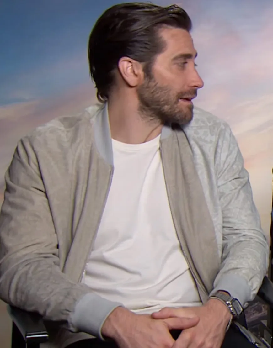 IGN Jake Gyllenhaal Polyester Bomber Jacket | Ivory Floral Pattern Jacket