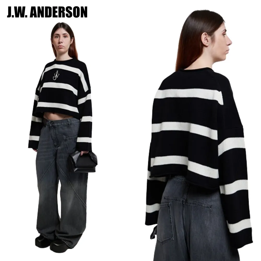 J W ANDERSON  |Unisex Wool Street Style Bi-color Long Sleeves Cropped Tops