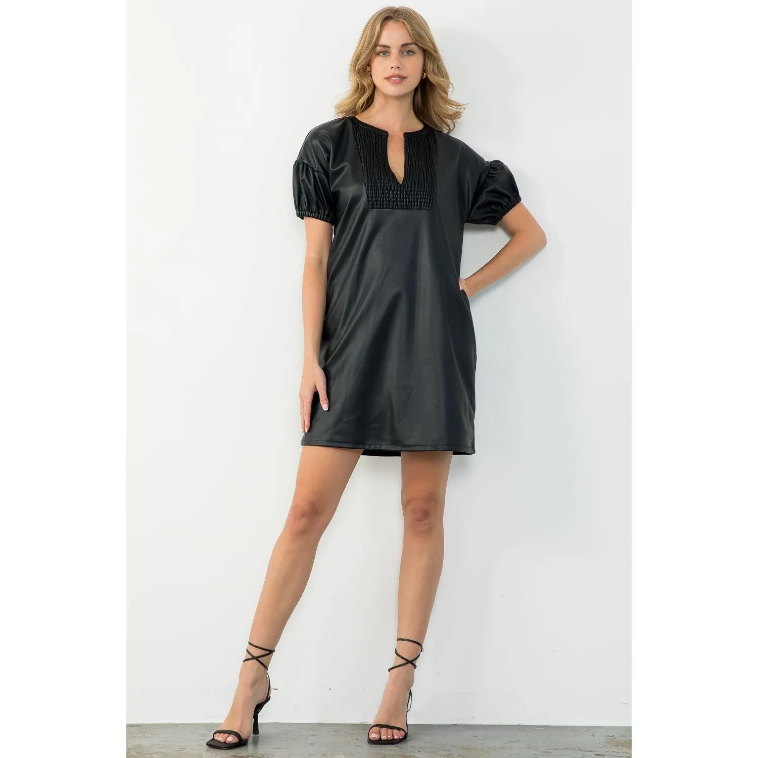 Kendra Short Sleeve Leather THML Dress-SALE