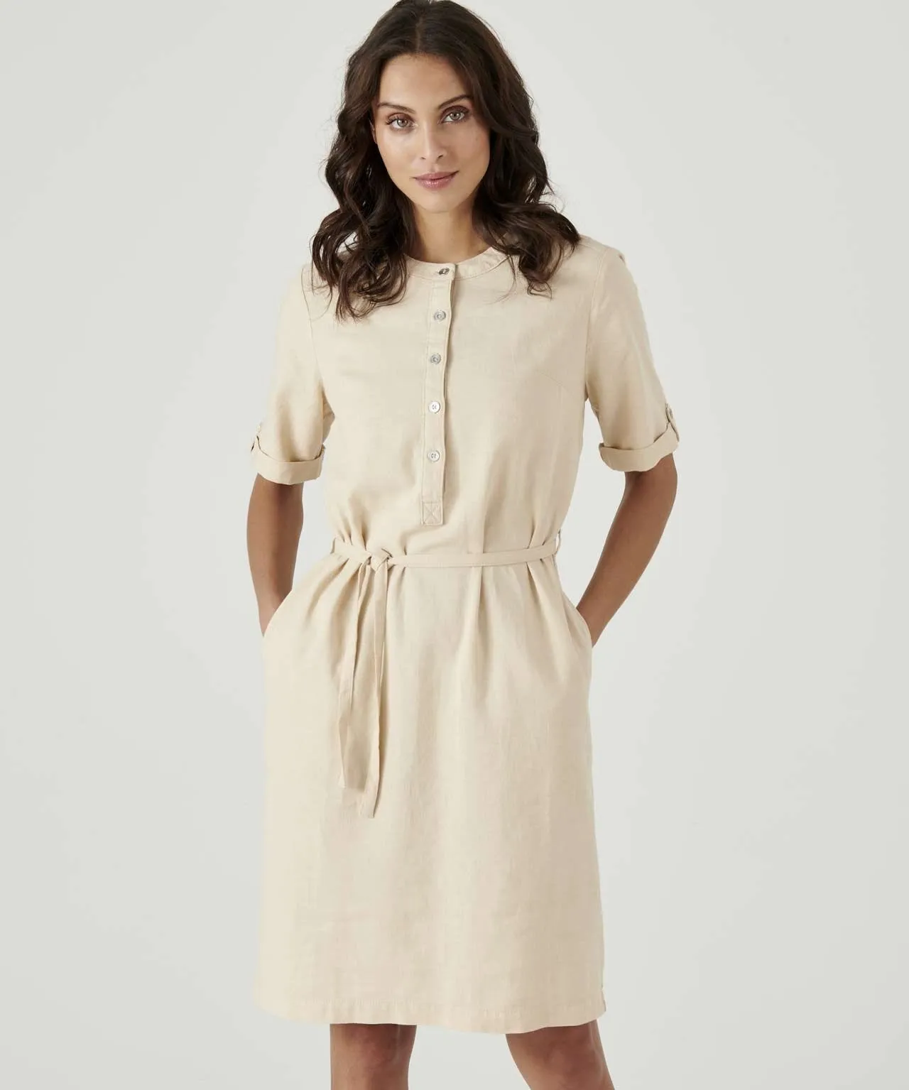 Linen Rich Tie Belt Dress