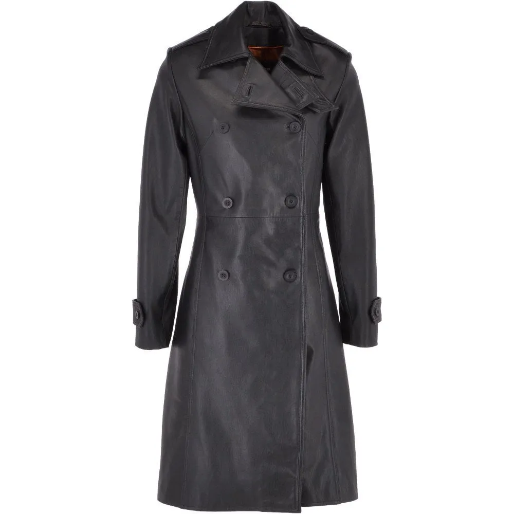 Long Leather Coat Women black Fashion Wear