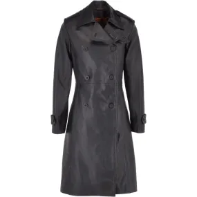 Long Leather Coat Women black Fashion Wear