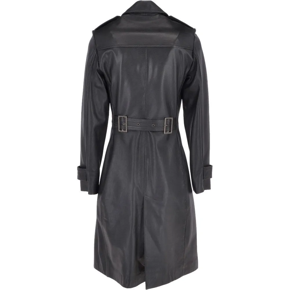 Long Leather Coat Women black Fashion Wear