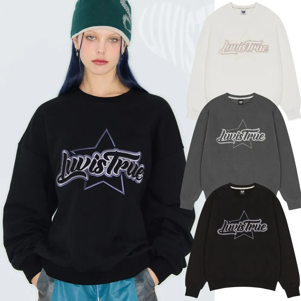 LUV IS TRUE  |Star Sweat Street Style Long Sleeves Logo