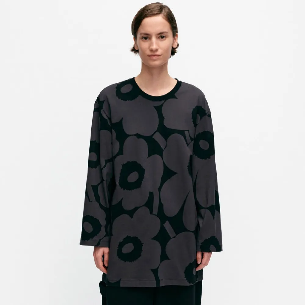 marimekko  |Crew Neck Flower Patterns Rib Long Sleeves Cotton Tunics