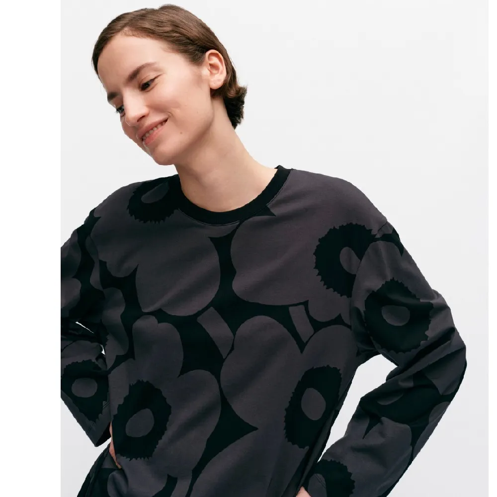 marimekko  |Crew Neck Flower Patterns Rib Long Sleeves Cotton Tunics