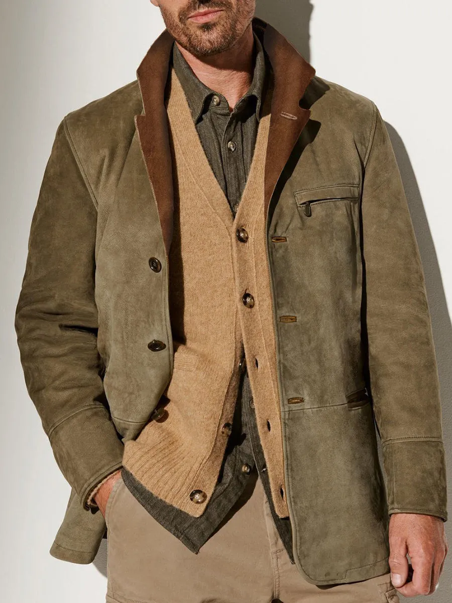 Men's Vintage Multi-Pocket Suede Lapel Jacket