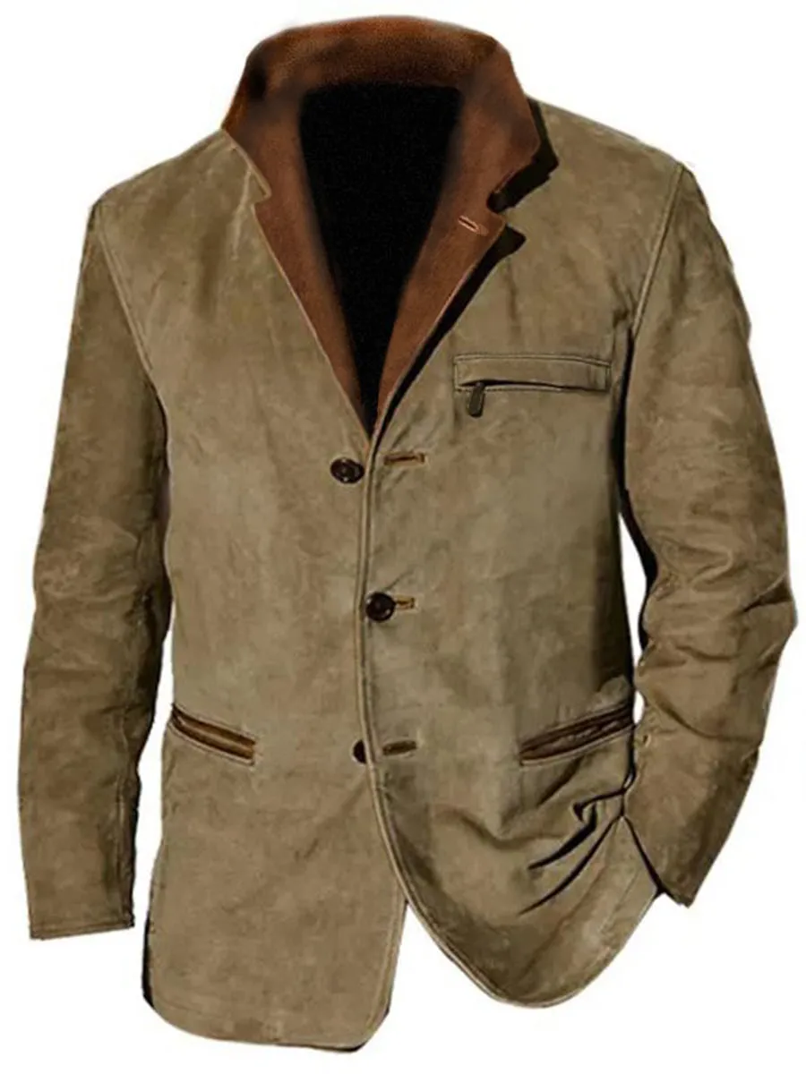 Men's Vintage Multi-Pocket Suede Lapel Jacket