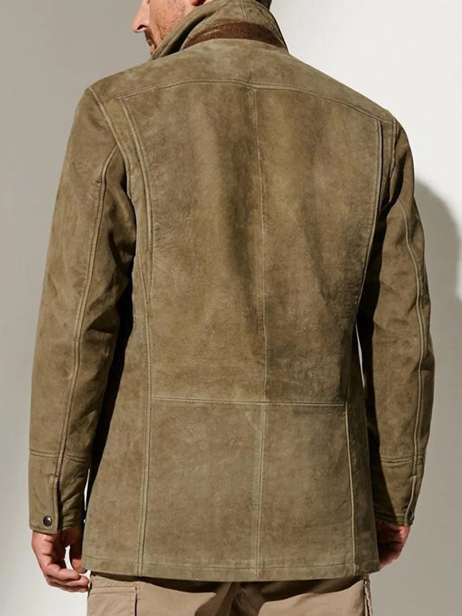 Men's Vintage Multi-Pocket Suede Lapel Jacket