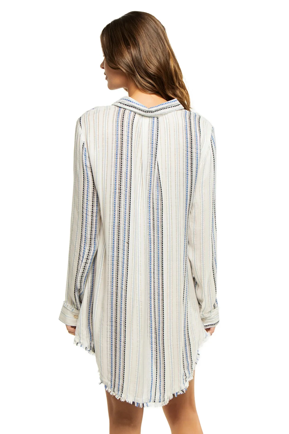 Metallic Stripe Button Down Shirt Dress