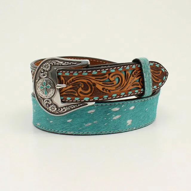 M&F Tooled Calf Hair Turquoise Belt