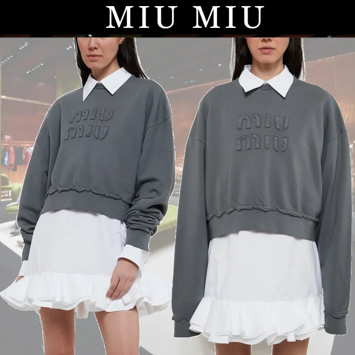 MiuMiu  |Crew Neck Unisex Blended Fabrics Street Style Long Sleeves