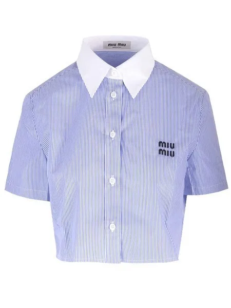 MiuMiu  |Stripes Casual Style Street Style Cotton Short Sleeves Logo