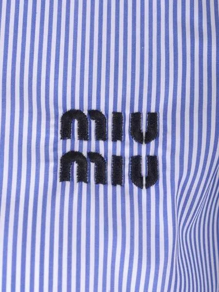 MiuMiu  |Stripes Casual Style Street Style Cotton Short Sleeves Logo