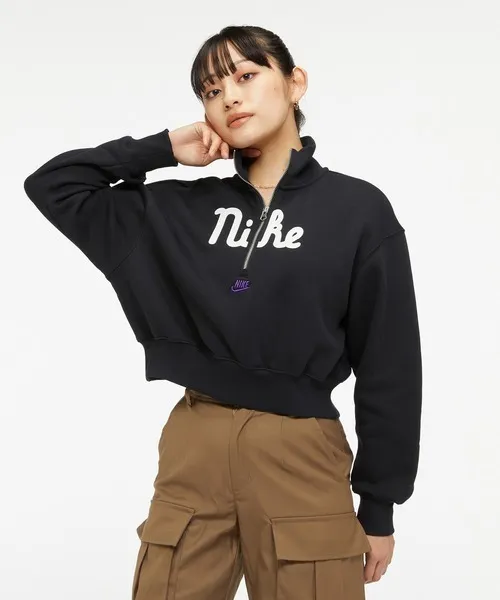 Nike  |Street Style Long Sleeves Plain Cotton High-Neck Oversized