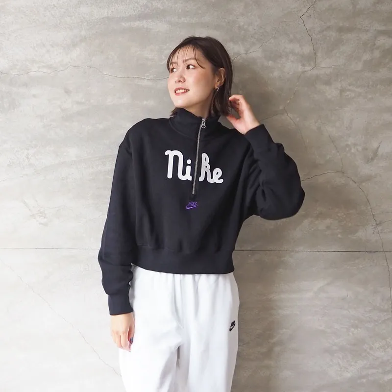 Nike  |Street Style Long Sleeves Plain Cotton High-Neck Oversized