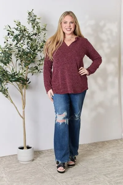 Notched Long Sleeve Top