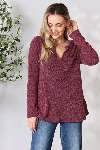 Notched Long Sleeve Top