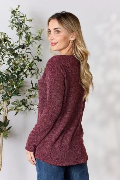 Notched Long Sleeve Top