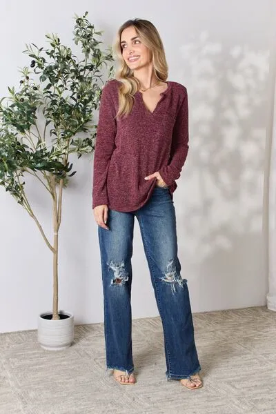 Notched Long Sleeve Top