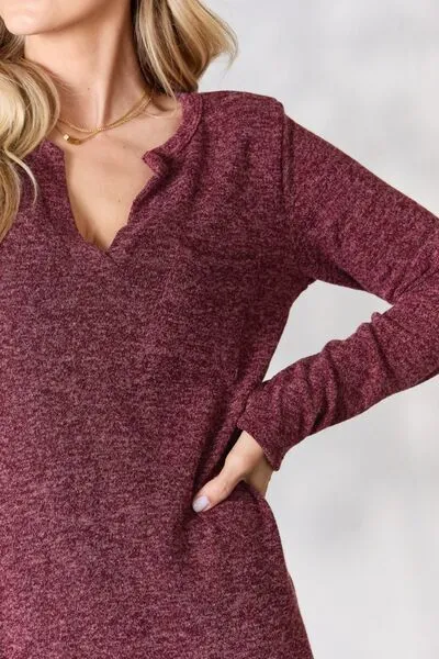 Notched Long Sleeve Top