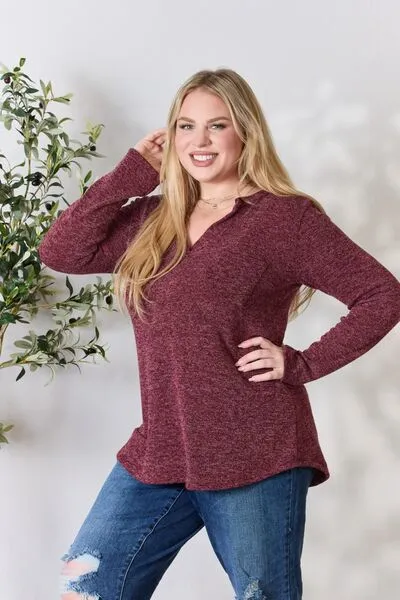 Notched Long Sleeve Top