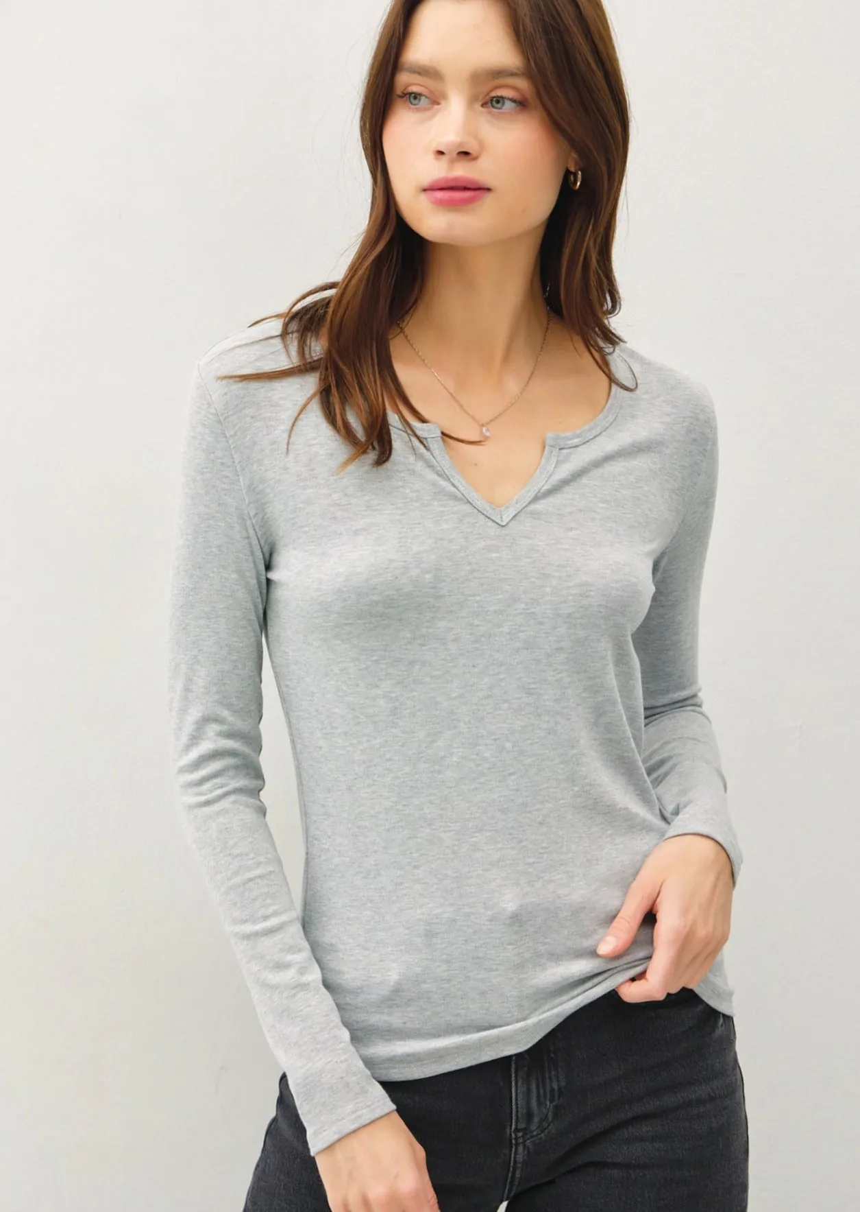 Notched Ultra Soft Basic Long Sleeves - 5 Colors!