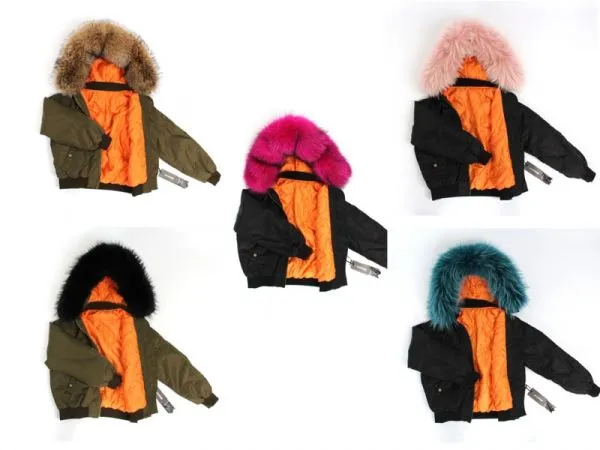 Nylon bomber jacket for women with thick fur hood