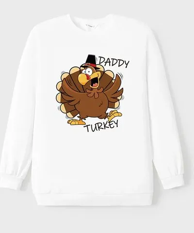 PatPat Thanksgiving Family Matching Cartoon Turkey Pattern Long-sleeve Tops