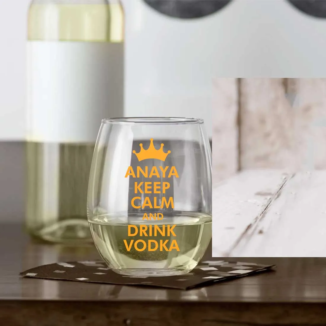 Personalized Modern Drinking Glasses Custom Stemless Vodka Glass With Name - Keep Calm