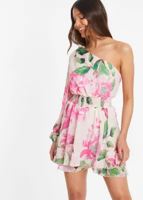 Playsuits | Floral One Shoulder Chiffon Playsuit | Quiz