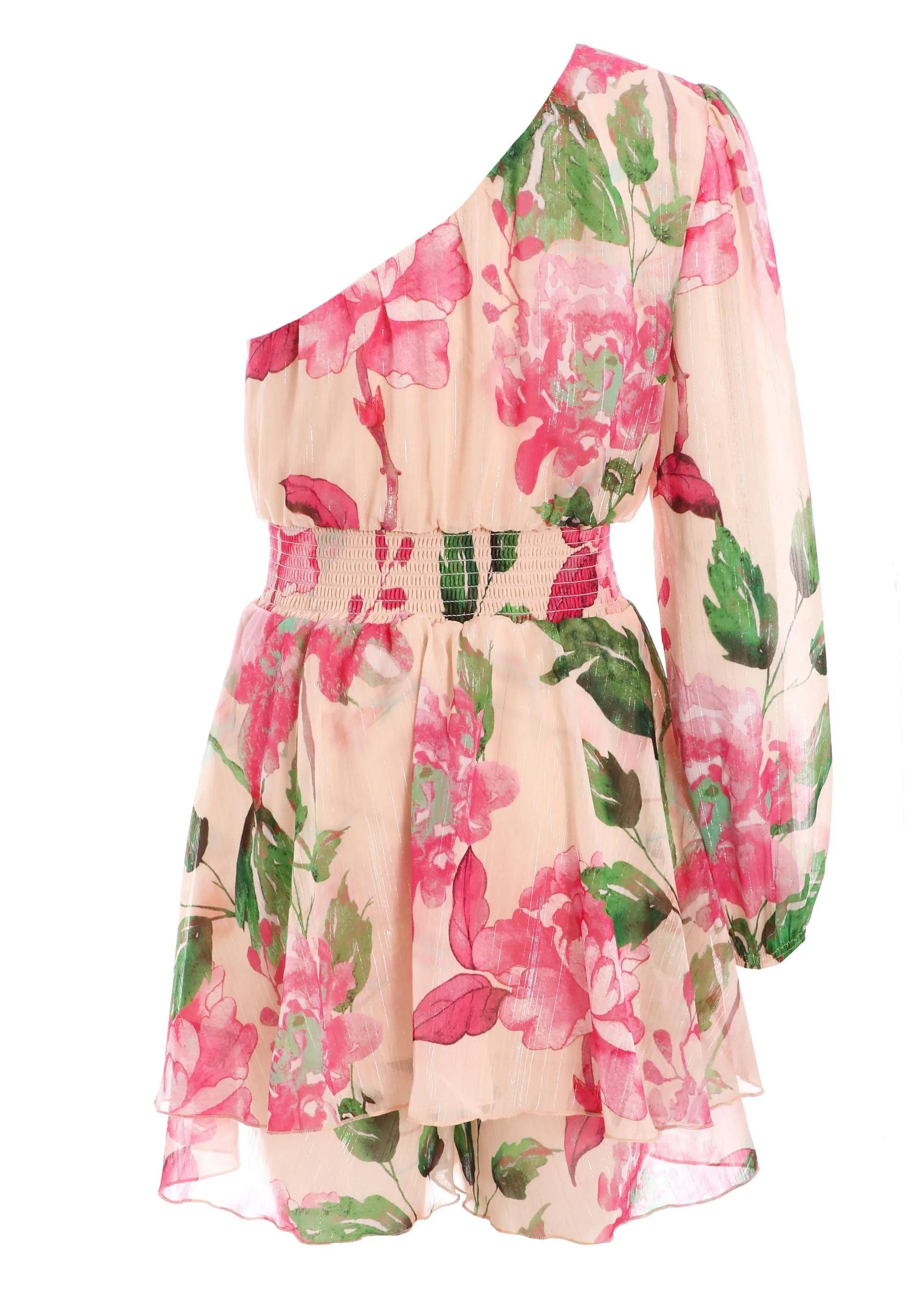 Playsuits | Floral One Shoulder Chiffon Playsuit | Quiz