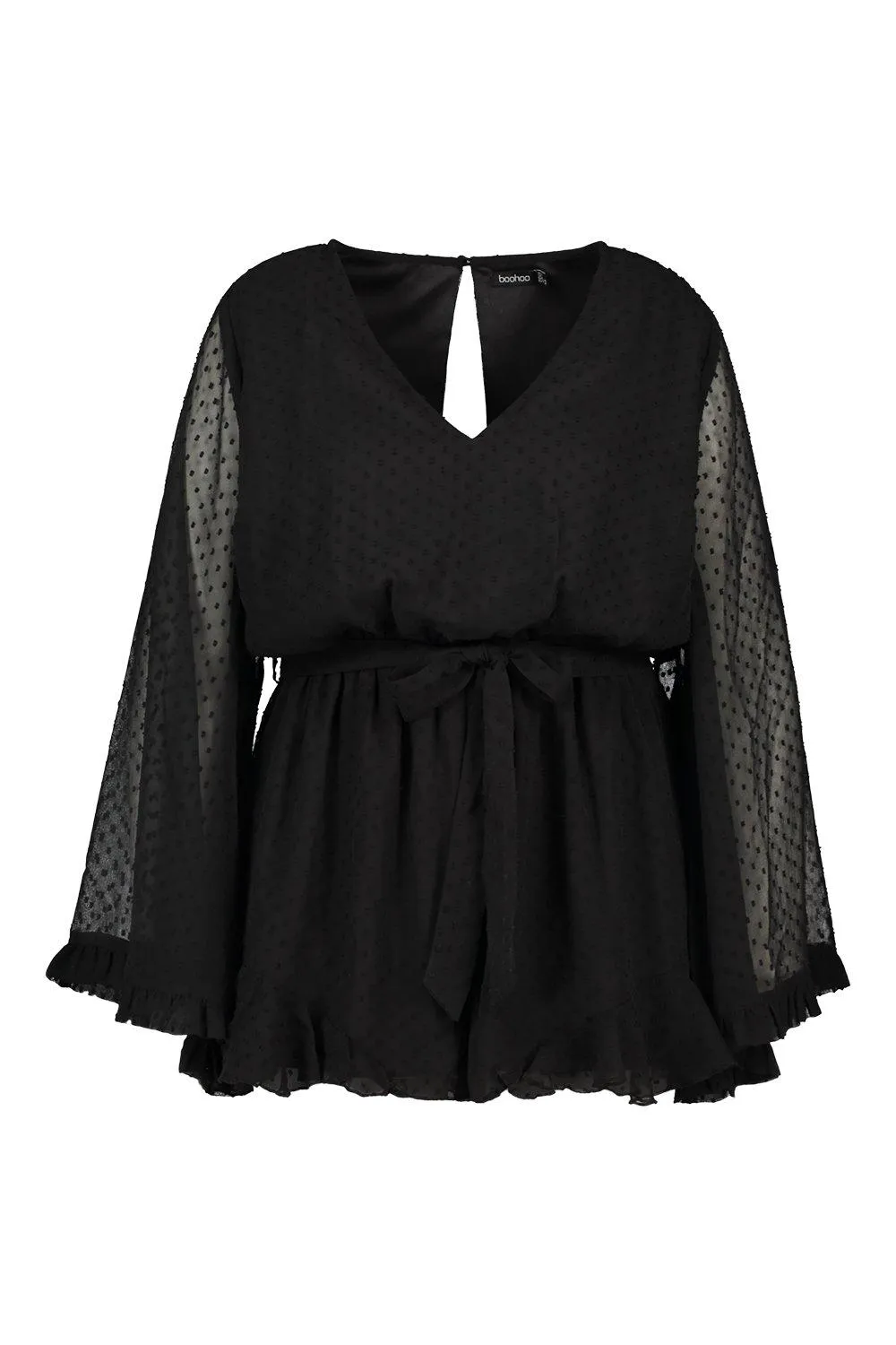 Playsuits | Plus Dobby Mesh Flare Sleeve Playsuit | boohoo