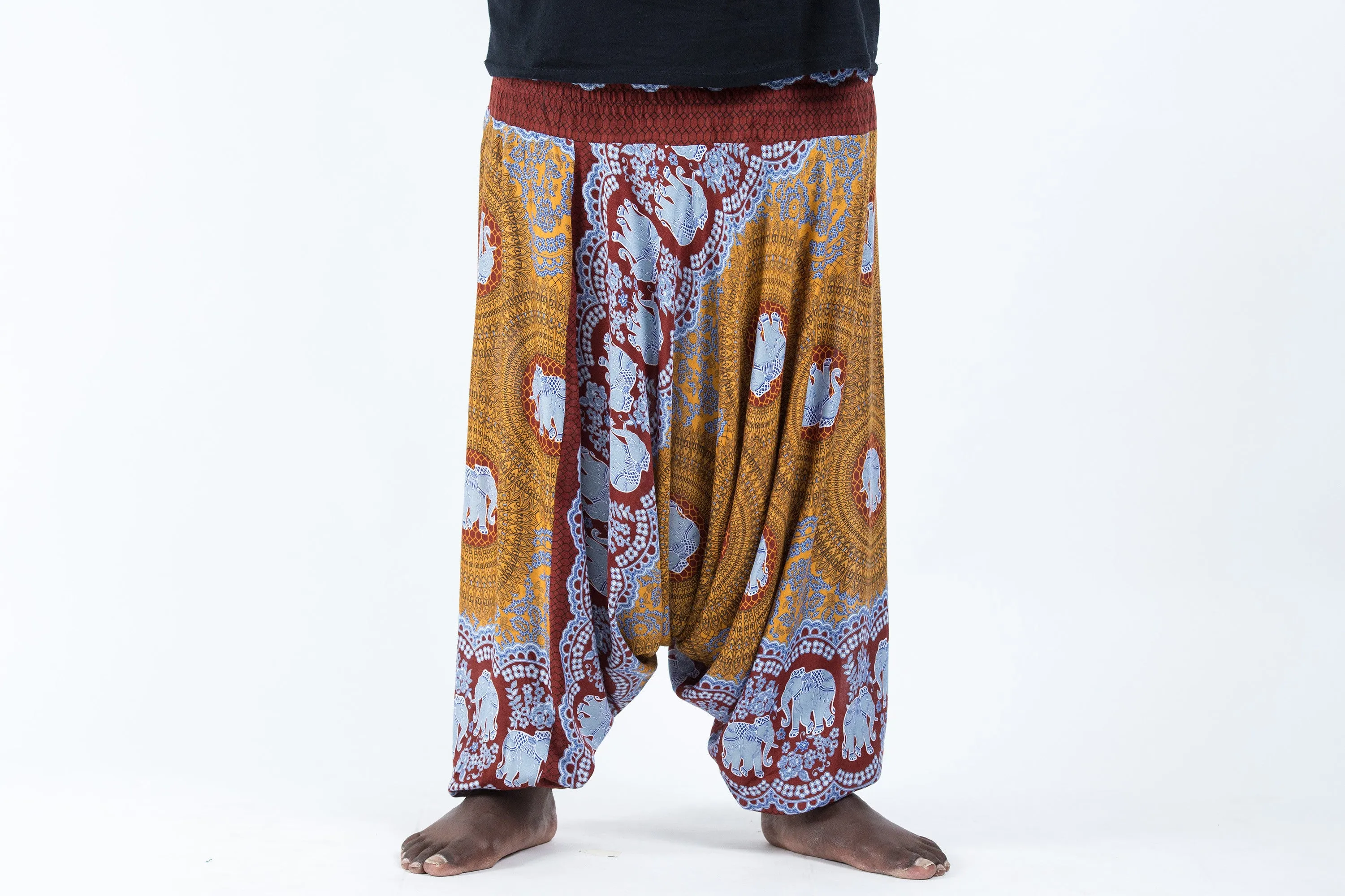 Plus Size Mandala Elephant Drop Crotch Men's Elephant Pants in Bronze