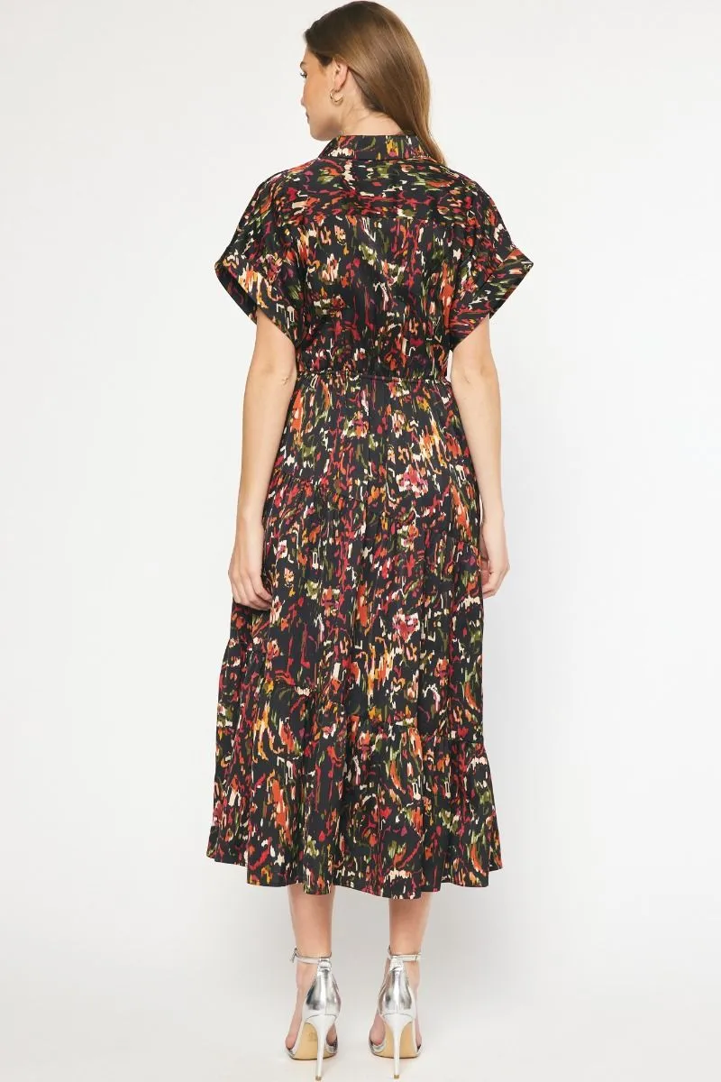 Printed Short Sleeve Collared Maxi Dress