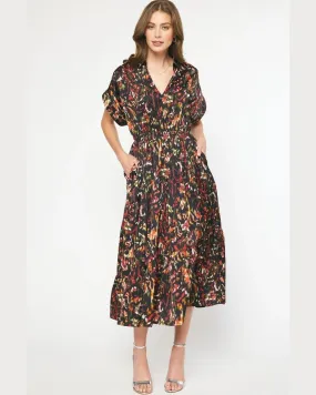 Printed Short Sleeve Collared Maxi Dress