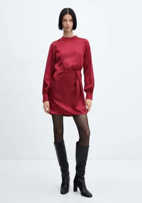 Puffed sleeves satin dress