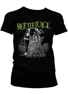 Retro Movies Beetlejuice Headstone Girly T-Shirt Black