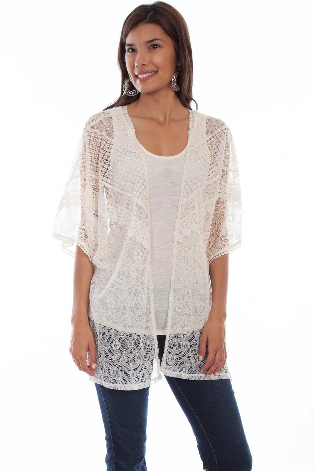 Scully Womens Sand Cotton Blend Lace Tank Cardigan