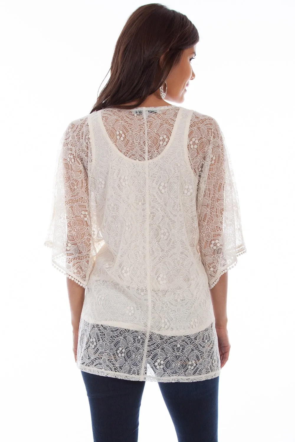 Scully Womens Sand Cotton Blend Lace Tank Cardigan