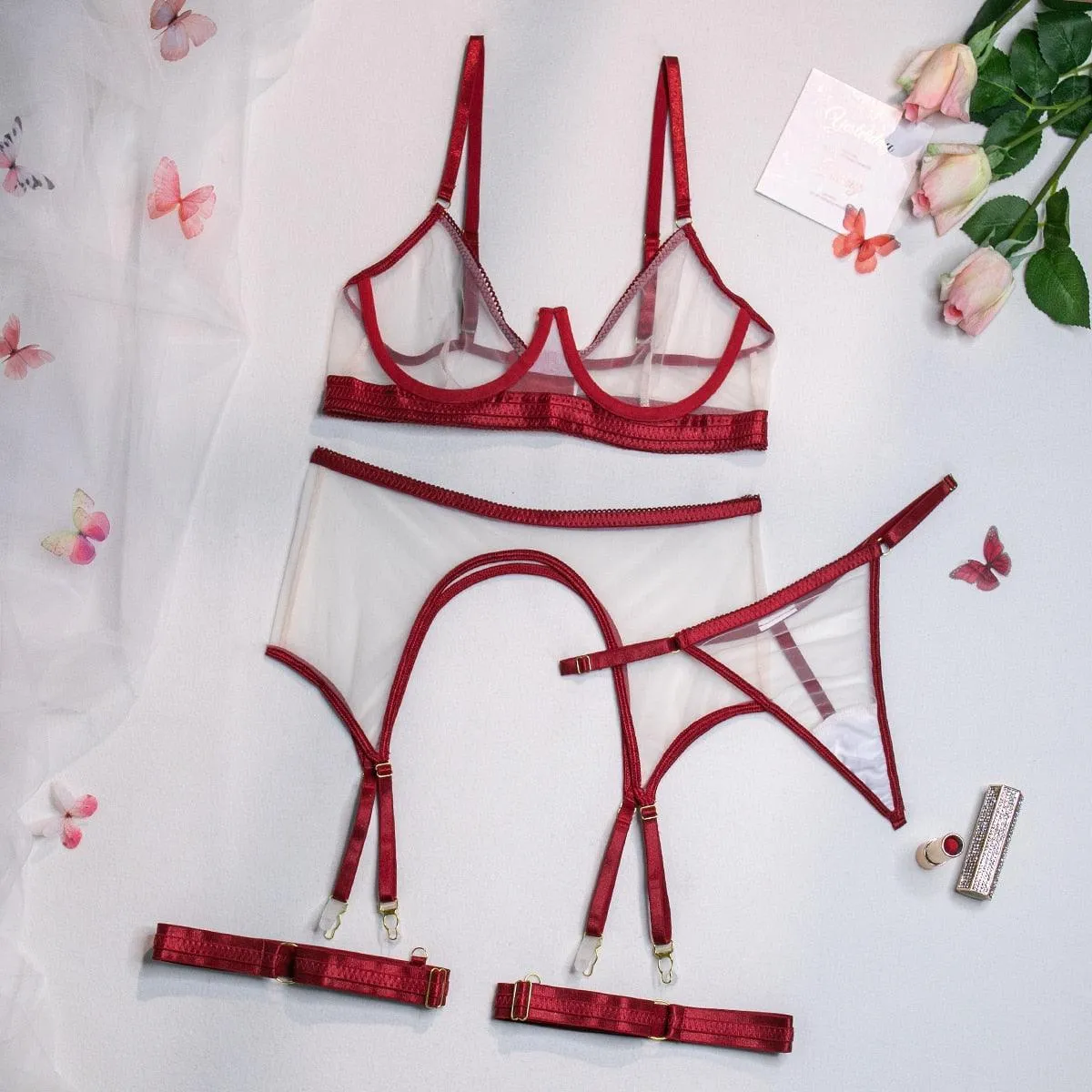 Sensual Sexy Lingerie Transparent Bra Panty Set 3-Pieces