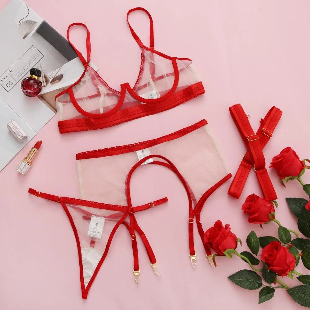 Sensual Sexy Lingerie Transparent Bra Panty Set 3-Pieces