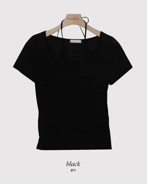 SHOPPERLAND  |Halter Neck Street Style Plain Short Sleeves Cropped Tops