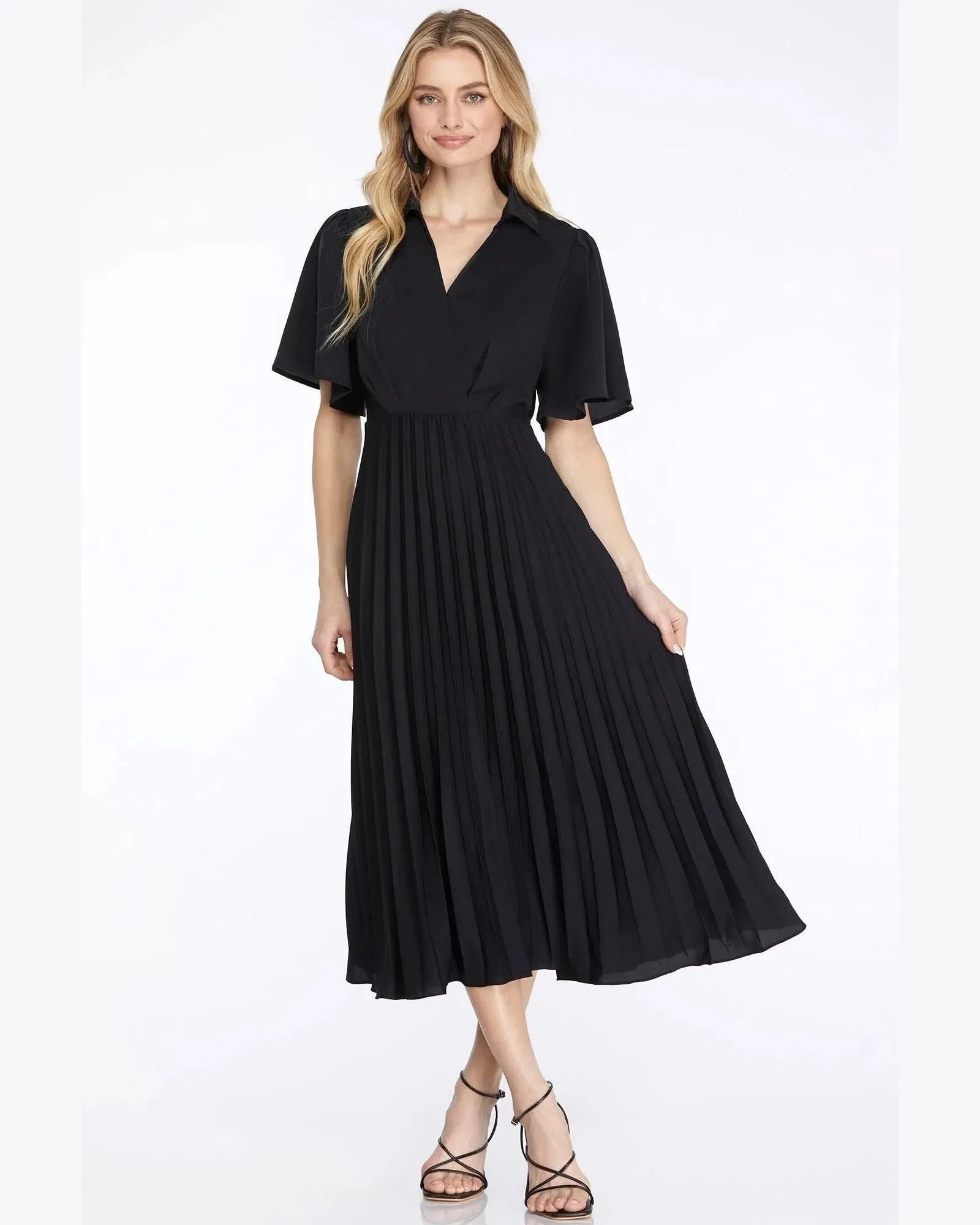 Short Sleeve Pleated Midi Dress