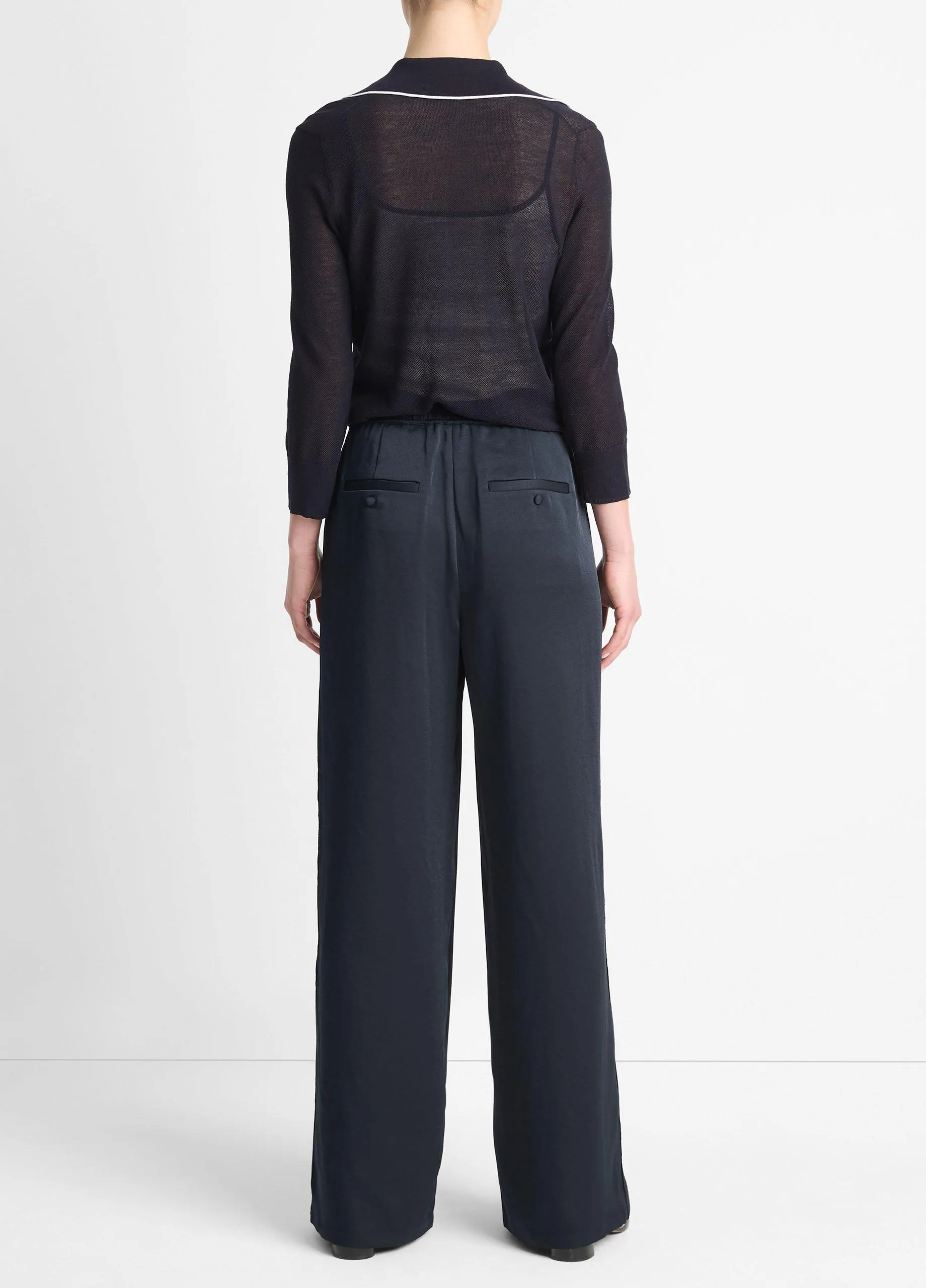 Side-Stripe Satin Low-Rise Wide-Leg Pant