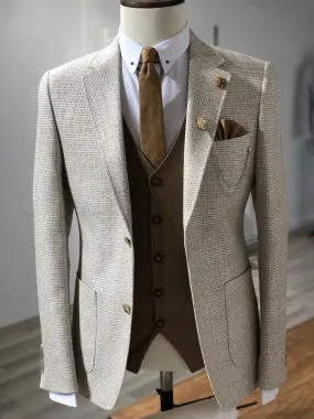 Slim-Fit Patterned Jacket Beige