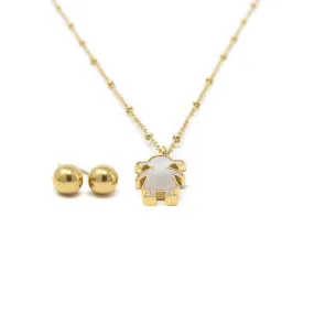 Stainless Steel MOP Girl Pendant Choker Set Gold Plated