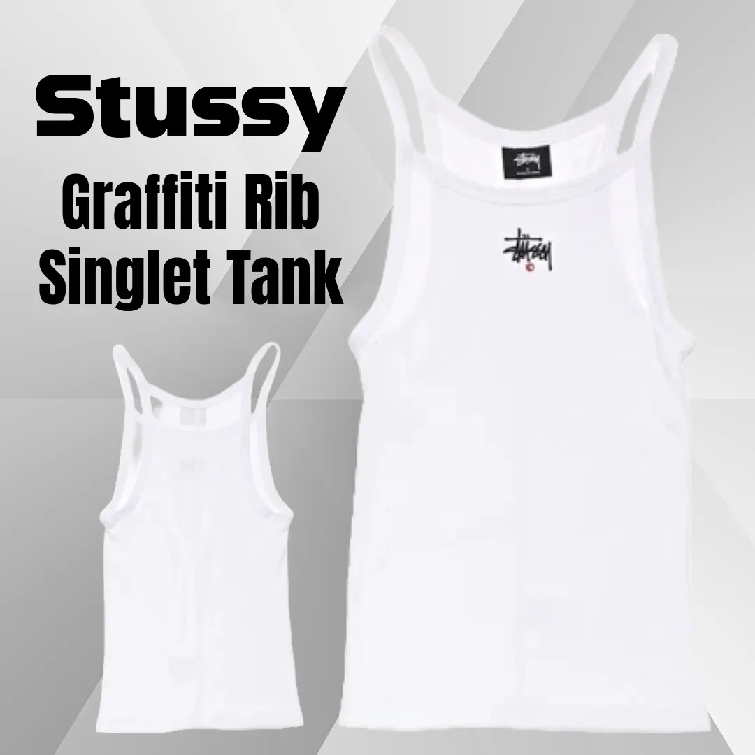 STUSSY  |Crew Neck Rib Sleeveless Street Style Plain Cotton Logo