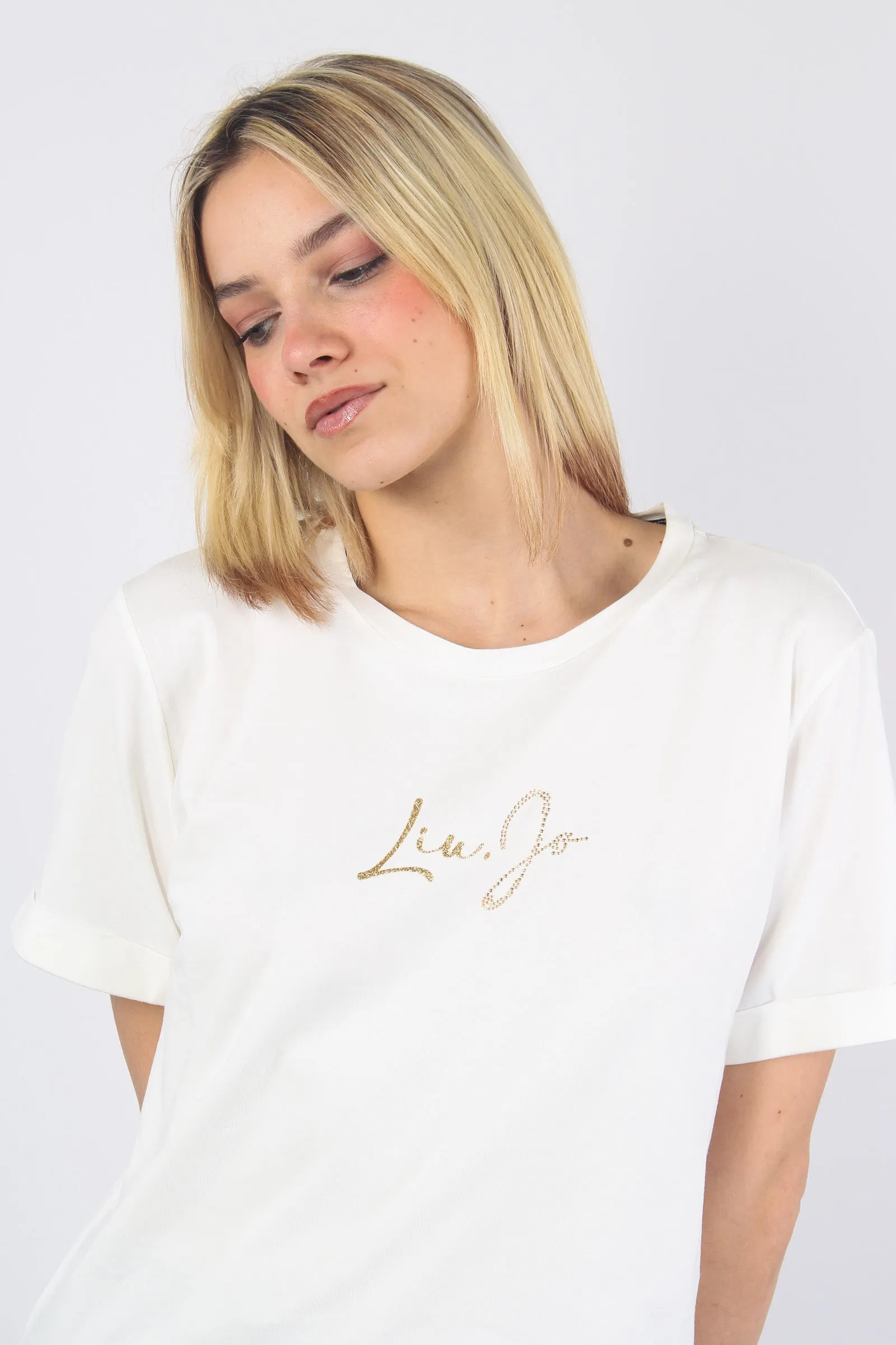 T-shirt Scatoletta Logo Corsiv Ivory/liujo